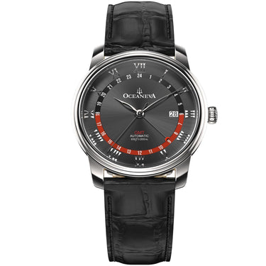 Oceaneva Men's OceanTrek GMT Automatic 200m Leather Watch Black - OTBK200M34NH-Black Strap automatic GMT watch, Automatic watches, Diver GMT, GMT Dive Watch